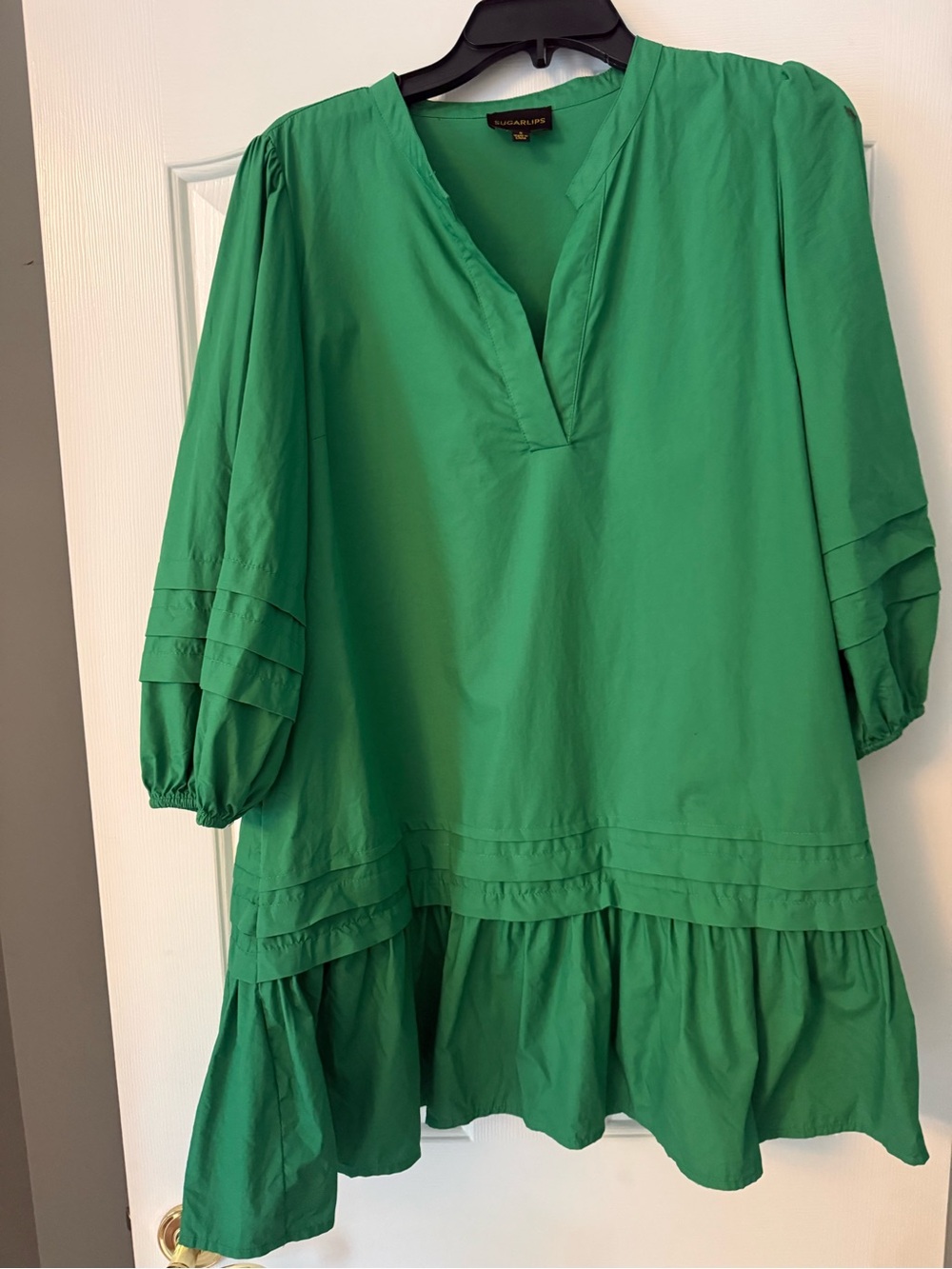 Sugarlips Emerald Green V-Neck Tiered Mini Dress